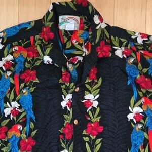 Paradise Found Tropical Floral Parrots Men's Hawaiian Camp Shirt Size 3XL
